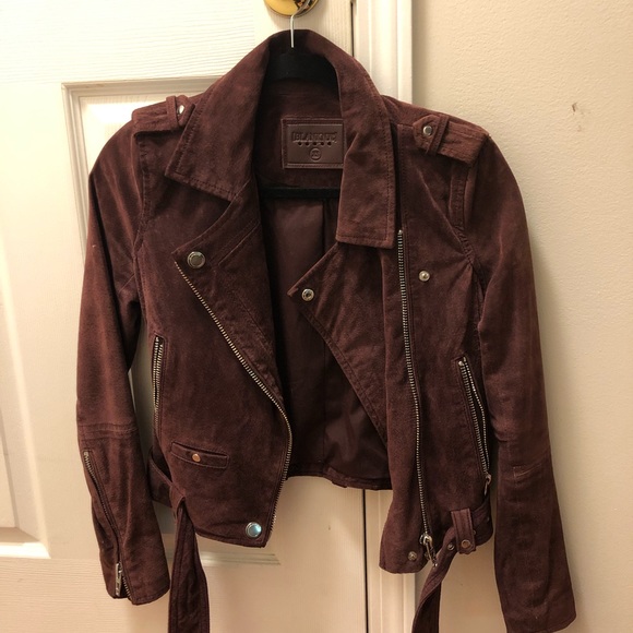 BlankNYC Real Leather Suede Motor Jacket Burgundy - Picture 2 of 3